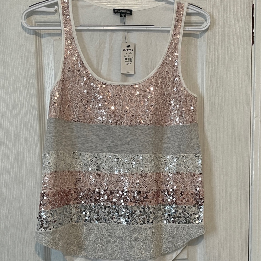 Express Women's Sparkling Lace Tank Top - Pink, Gray, White